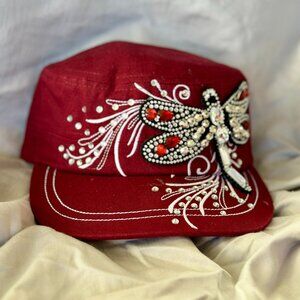 Hat~Rhinestone~Dragonfly~Cadet style~adjustable velcro back